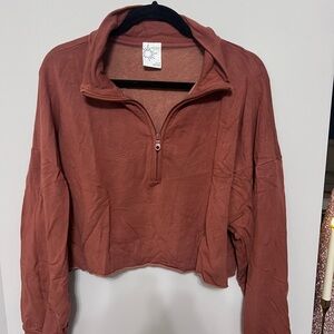 Aerie Rust Half-Zip Lounge Sweatshirt, Size M